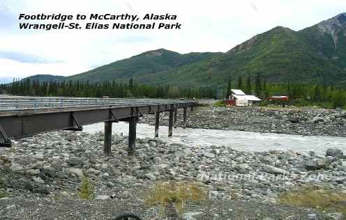 Picture of footbridge to Kennecott and McCarthy at the end of the McCarthy Road