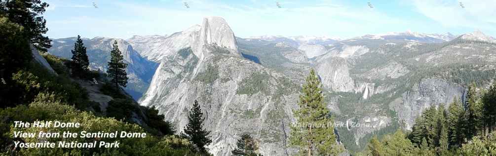 Panoramic view of the Half Dome viewed from the Sentinal Dome in Yosemite Naitonal Park