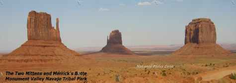 View of the two Mittens and Merrick's Butte in Monument Valley Navajo Tribal Park