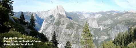 Panoramic view of the Half Dome viewed from the Sentinal Dome in Yosemite Naitonal Park