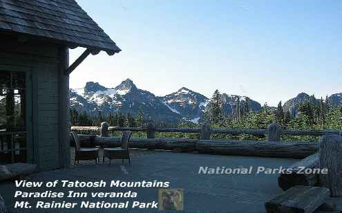 Picture of the view from the deck of the Paradise Inn in Mt. Rainier National Park