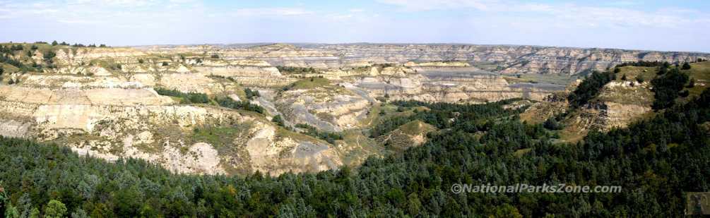 Panoramic view of the badlands of Theodore Roosevelt National Park