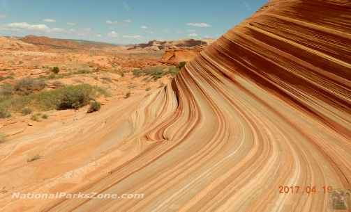 Picture of finely layered sandstone in Coyote Buttes North (the 'Wave') in the Vermillion Cliffs National Monument