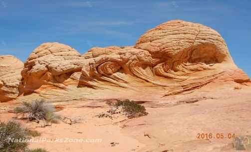 Picture of a strange sandstone butte in Coyote Buttes North (the 'Wave') area in the Vermillion Cliffs National Monument